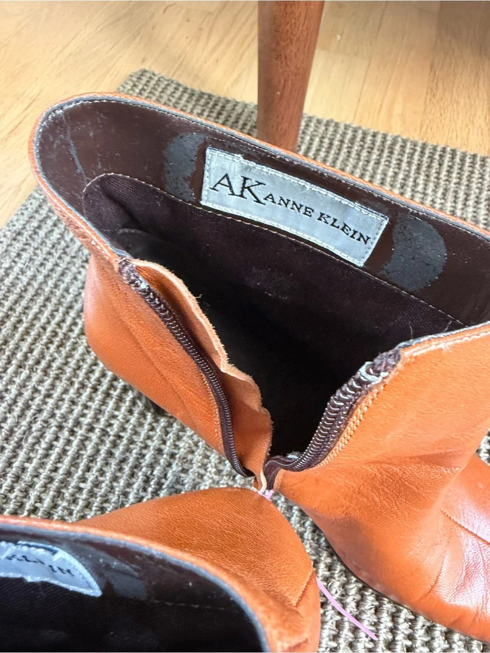 Anne Klein Cognac Leather Square-Toe Ankle Boots